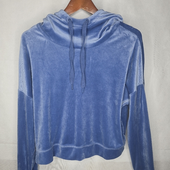 aerie Tops - Offline by Aerie Velour Hoodie Blue Cropped Long Sleeve Relaxed Fit Athleisure M